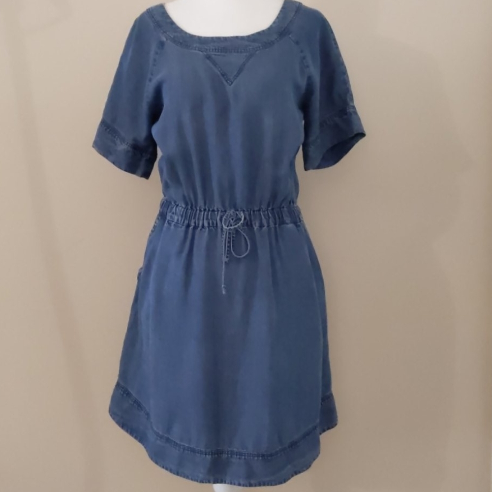 J. Crew Blue Short-Sleeve Drawstring Waist Dress